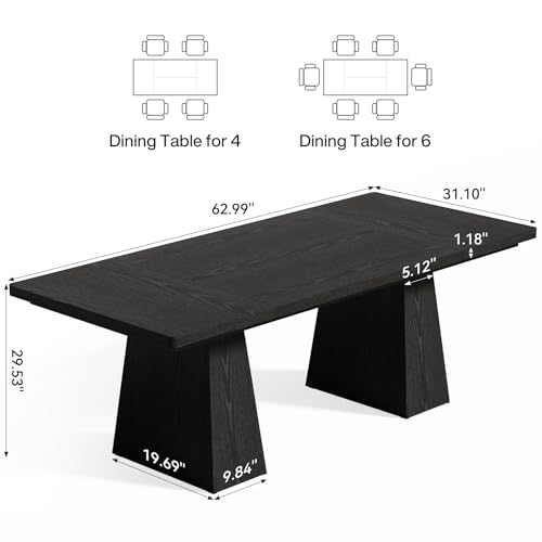 LITTLE TREE Modern Black Dining Table for 6 People