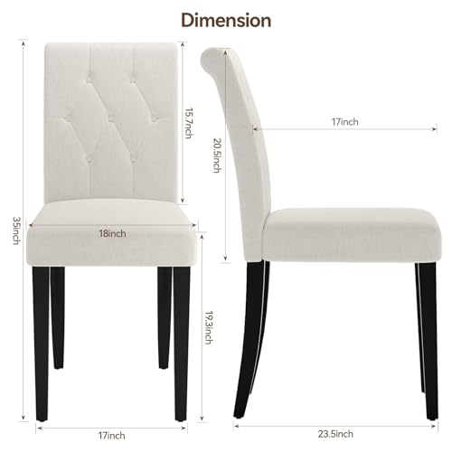 Button Tufted Parsons Dining Chair Set, Upholstered White with Solid Wood Legs