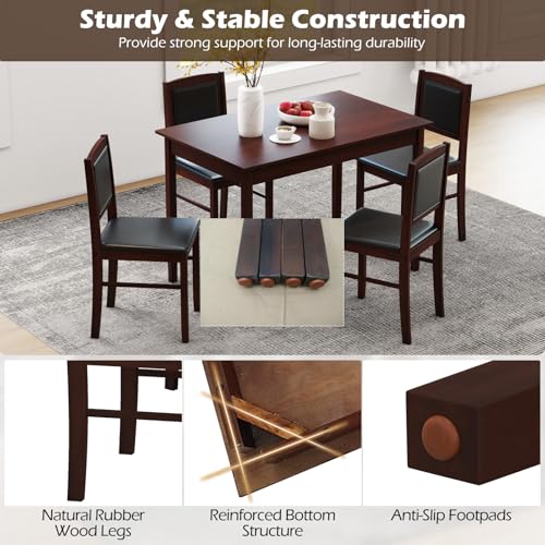 Giantex 5-Piece Cherry Brown Dining Set with Chairs