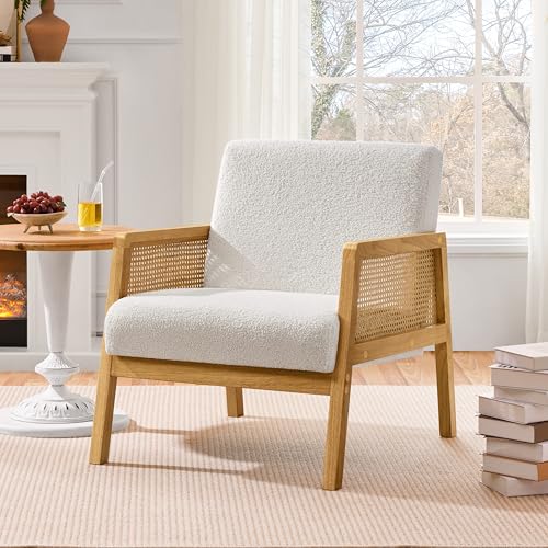 Yaheetech Ivory Vintage Rattan Accent Chair with Wood Legs for Living Room and Bedroom 1