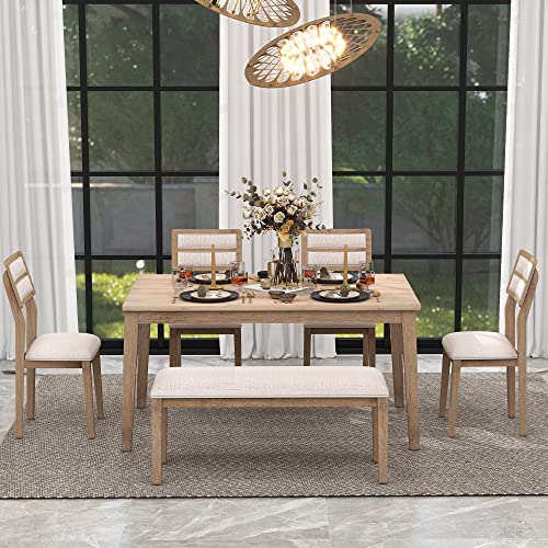 Harper & Bright Designs Classic 6-Piece Dining Set, Natural Wood Wash