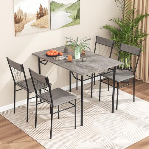 GOFLAME 5-Piece Modern Grey Dining Set for 4, Space-Saving Kitchen Table & Chairs