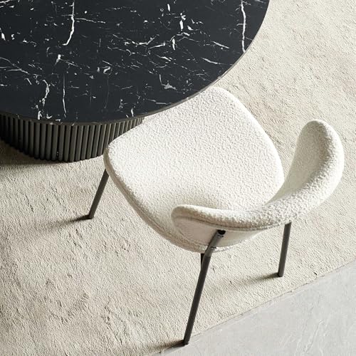 NORDICANA 47" Round Dining Set with Beige Chairs & Black Marble Top